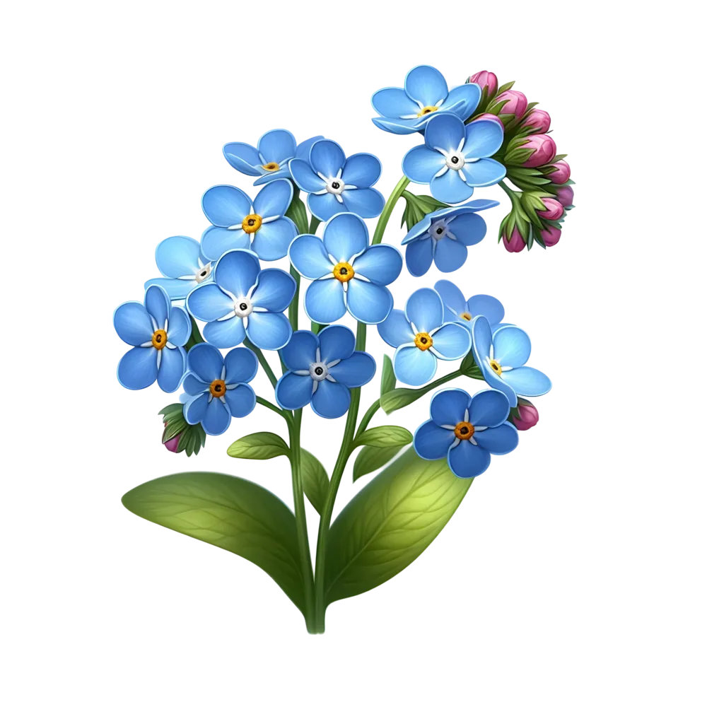 Blue Forget-Me-Not Flower Branch with Pink Buds