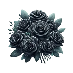Bouquet of Black Roses with Dark Green Leaves