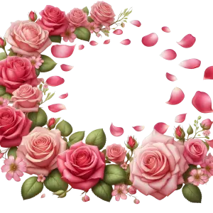 Pink and Red Rose Floral Frame with Falling Petals