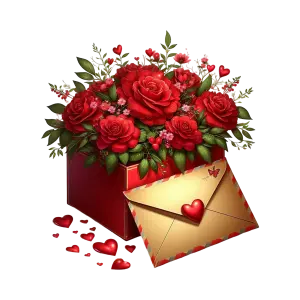 Red Roses Bouquet with Love Letter and Heart Decorations