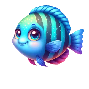 Cute Cartoon Blue Tropical Fish with Big Eyes