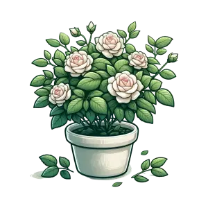 White Rose Plant in a Ceramic Pot Illustration