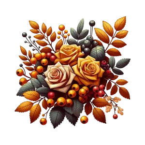 Autumn Floral Bouquet with Orange and Yellow Roses and Berries