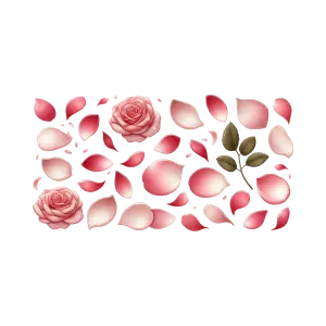 Pink Rose Flowers and Petals with Leaves PNG