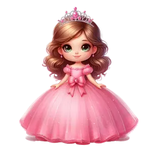Cute cartoon princess in pink dress and tiara