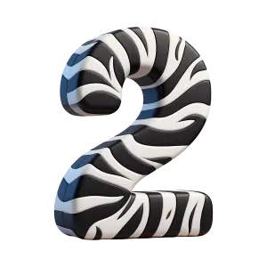 3D Number Two with Black and White Zebra Stripes