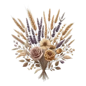 Bouquet of Dried Wheat Stalks and Roses