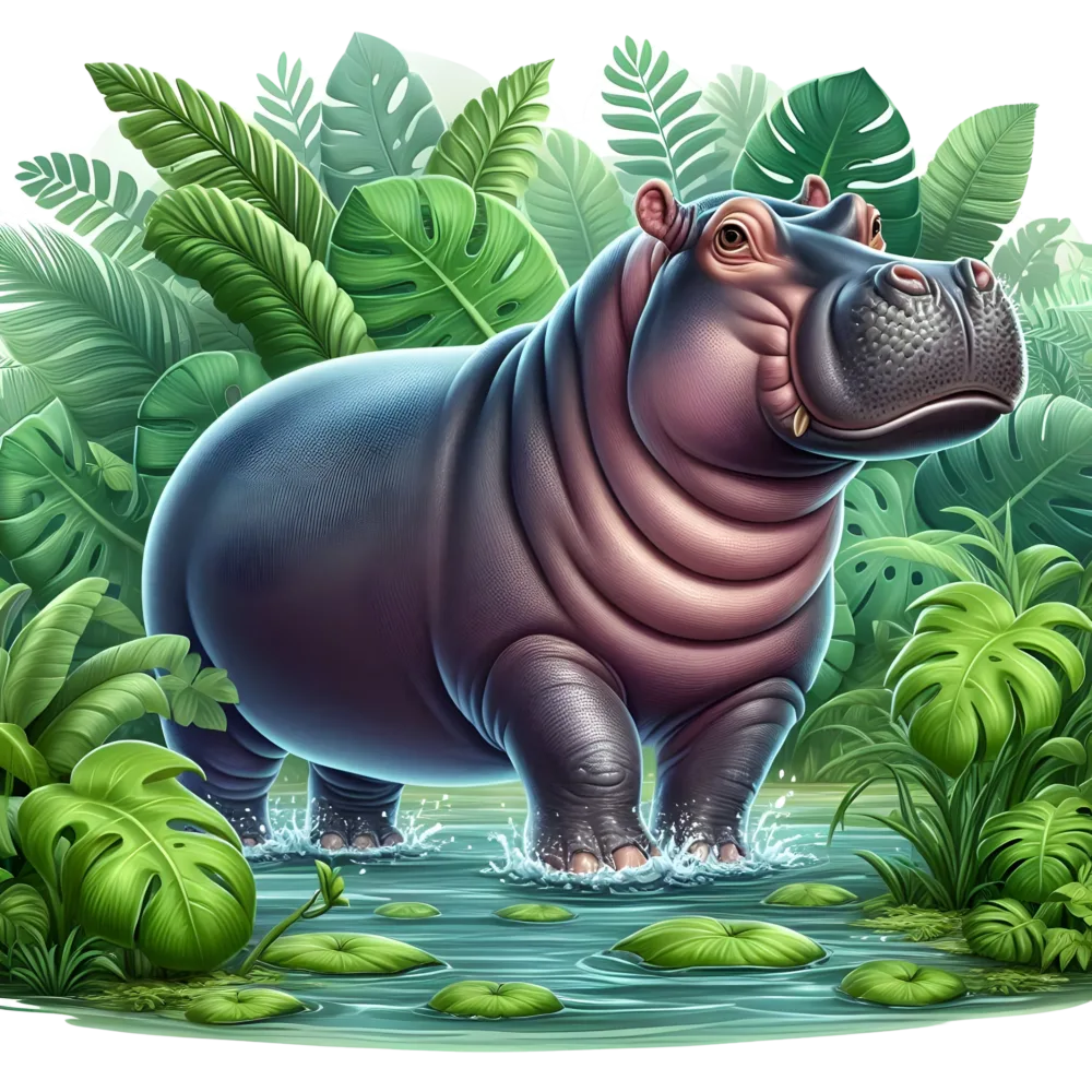 Realistic Hippopotamus in Jungle Pond