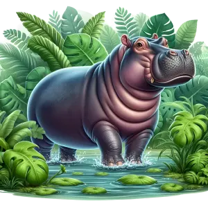 Realistic Hippopotamus in Jungle Pond
