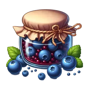 Jar of Blueberry Jam with Fresh Blueberries and Green Leaves