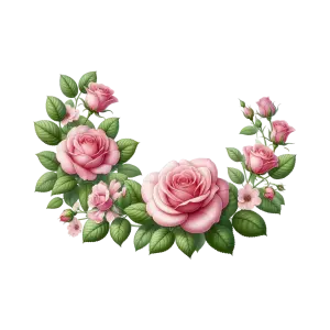 Pink Rose Floral Frame with Green Leaves