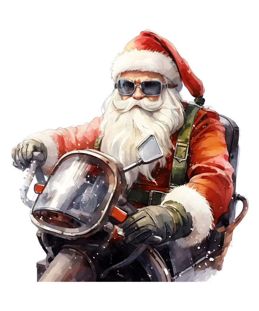 Cool Santa Claus Riding Motorcycle with Sunglasses