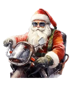 Cool Santa Claus Riding Motorcycle with Sunglasses