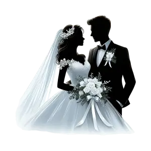 Elegant Bride and Groom Silhouette with Floral Accents