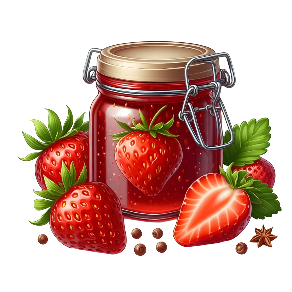 Jar of Strawberry Jam with Fresh Strawberries and Spices