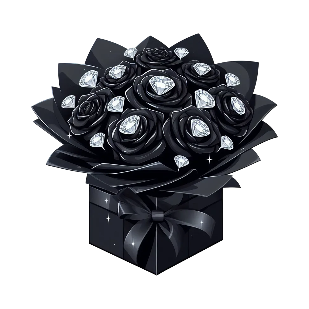 Black Rose Bouquet with Diamond Decorations in Gift Box