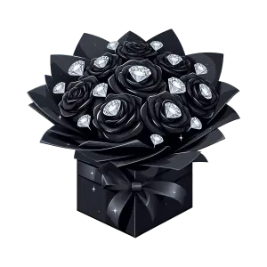 Black Rose Bouquet with Diamond Decorations in Gift Box