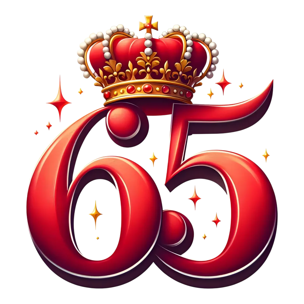 Red Number 65 with Royal Crown and Sparkles