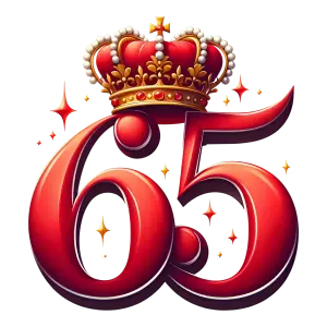 Red Number 65 with Royal Crown and Sparkles