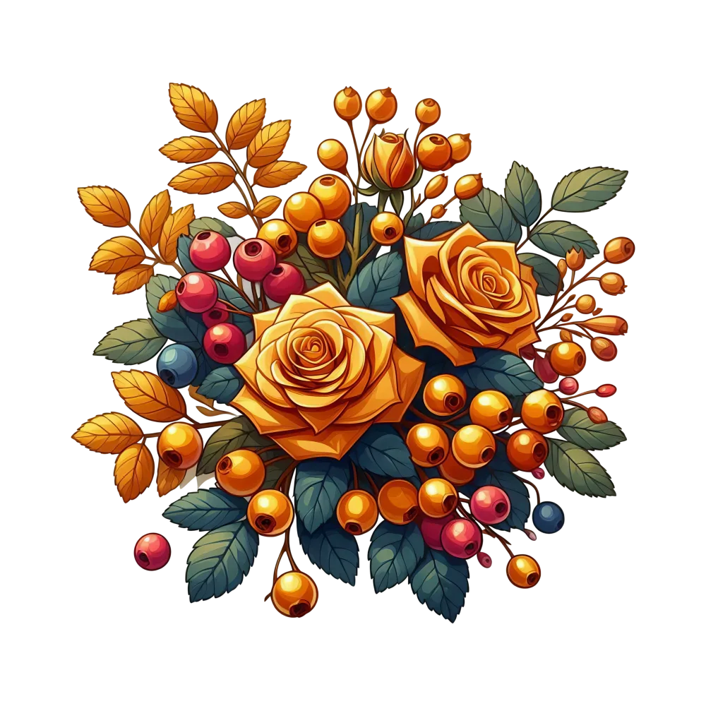 Autumn Bouquet with Orange Roses and Colorful Berries