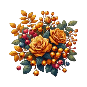Autumn Bouquet with Orange Roses and Colorful Berries