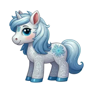 Cute Blue and White Snowflake Unicorn Cartoon