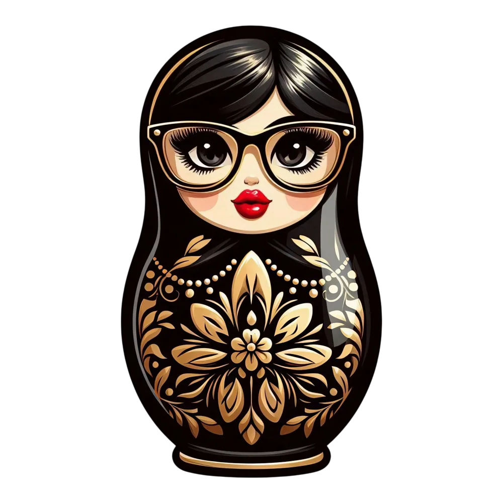 Black and Gold Matryoshka Doll with Glasses