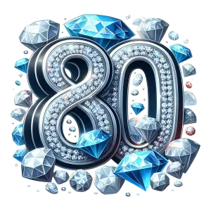 Number 80 Decorated with Blue and White Diamonds