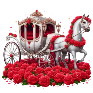 Elegant White Horse and Carriage Decorated with Red Roses