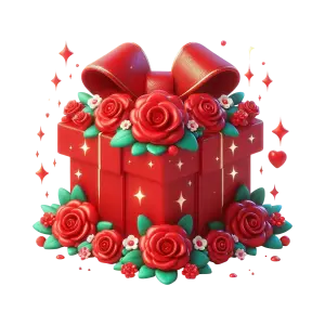 Red Gift Box with Roses and Sparkles