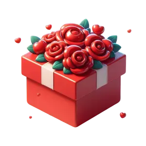 Red Gift Box with Decorative Roses and Hearts