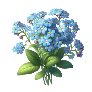 Bouquet of Blue Forget-Me-Not Flowers with Green Leaves
