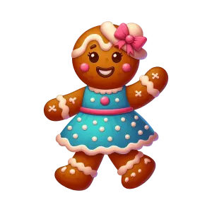 Gingerbread Girl Cookie with Blue Dress and Pink Bow Hat