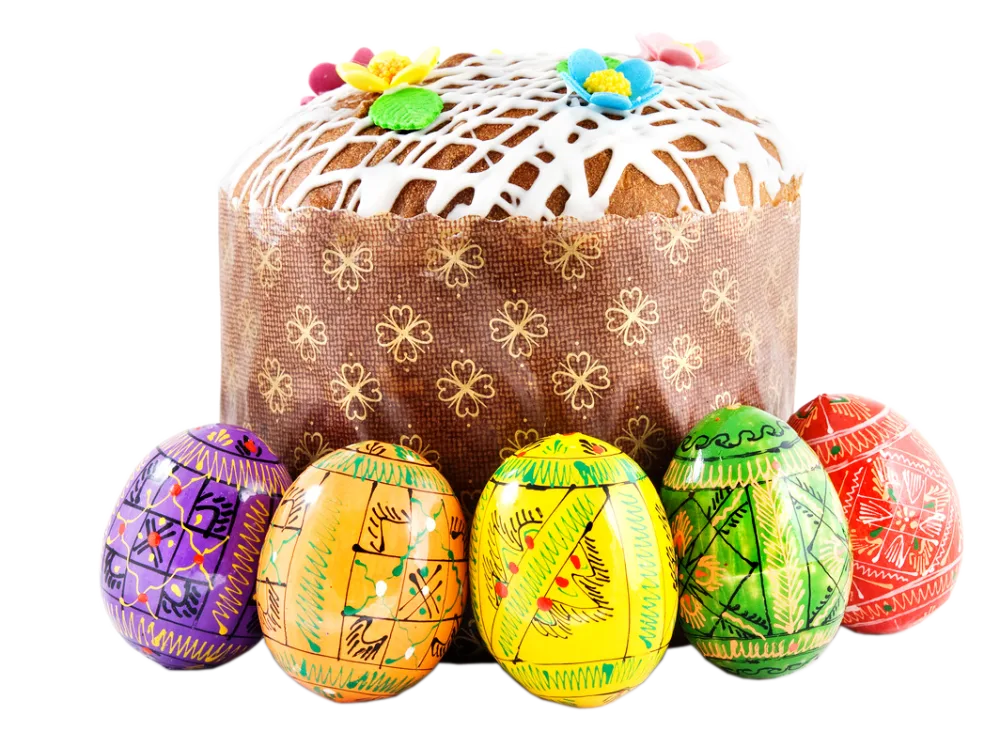 Traditional Easter Cake with Decorated Colorful Easter Eggs
