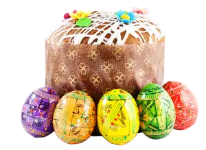 Traditional Easter Cake with Decorated Colorful Easter Eggs