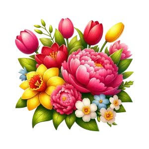 Colorful Bouquet of Spring Flowers with Daffodils and Tulips