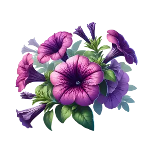 Purple Petunia Flower Bouquet with Green Leaves