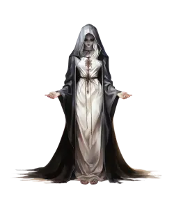 Gothic Woman in Black Hooded Cloak with White Dress