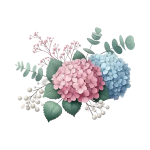 Pink and Blue Hydrangea Flower Bouquet with Greenery