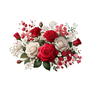Red and White Rose Floral Arrangement with Green Leaves