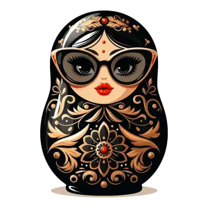 Stylish Black and Gold Russian Matryoshka Doll with Sunglasses