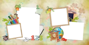 Educational Scrapbook Photo Frame Collage with School Supplies