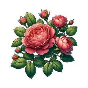 Detailed Pink Roses with Green Leaves Illustration