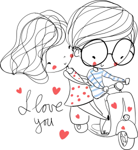 Silhouette of Mime Throwing Red Hearts