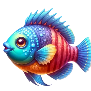 Colorful Cartoon Tropical Fish with Blue and Red Stripes