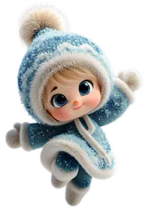 Cute Child in Blue Winter Outfit PNG