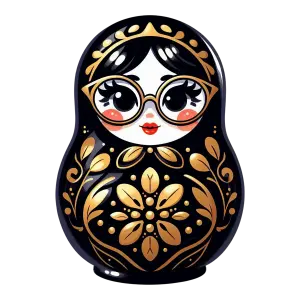 Black and Gold Decorative Russian Matryoshka Doll with Glasses