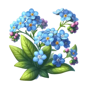 Blue Forget-Me-Not Flowers with Green Leaves