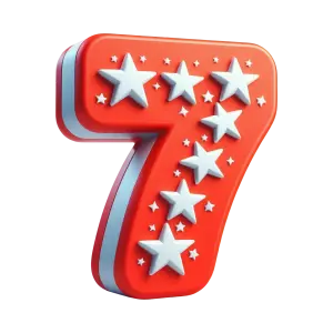 Red Number 7 with White Stars Decoration