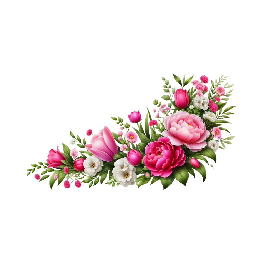 Pink and White Floral Corner Bouquet Illustration